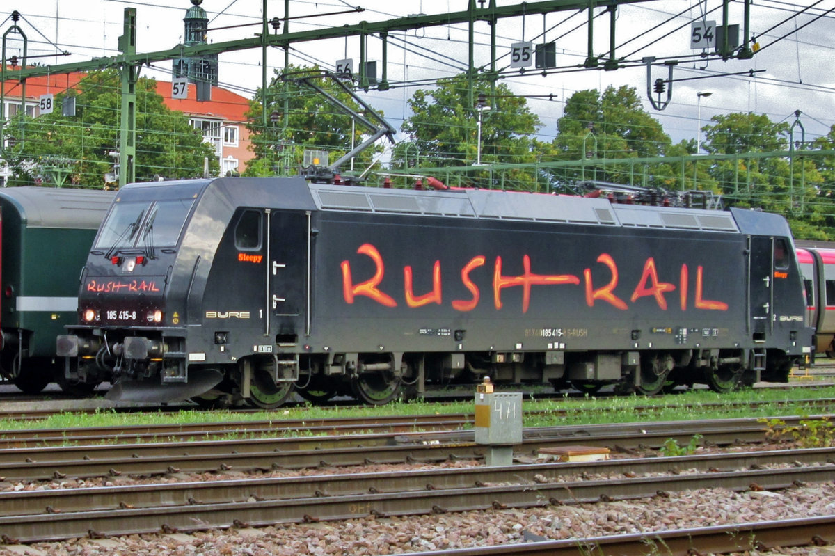Sleepy -Rush Rail 185 415- oozes at Gävle on 12 September 2015. Class 241 is the Swedish designation of the class 185 TRAXX design.