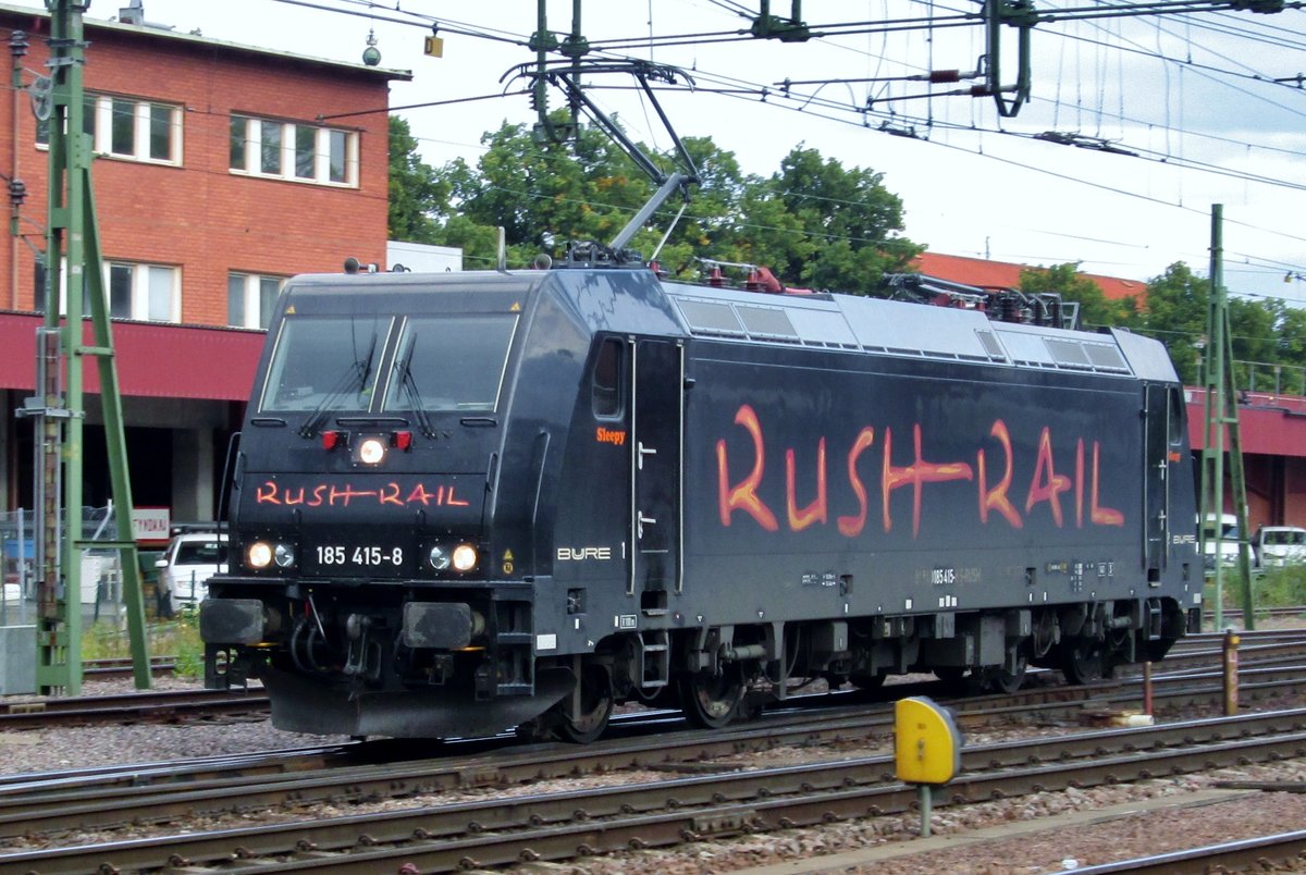 Sleepy -Rush Rail 185 415- oozes at Gävle on 12 September 2015. Class 241 is the Swedish designation of the class 185 TRAXX design.