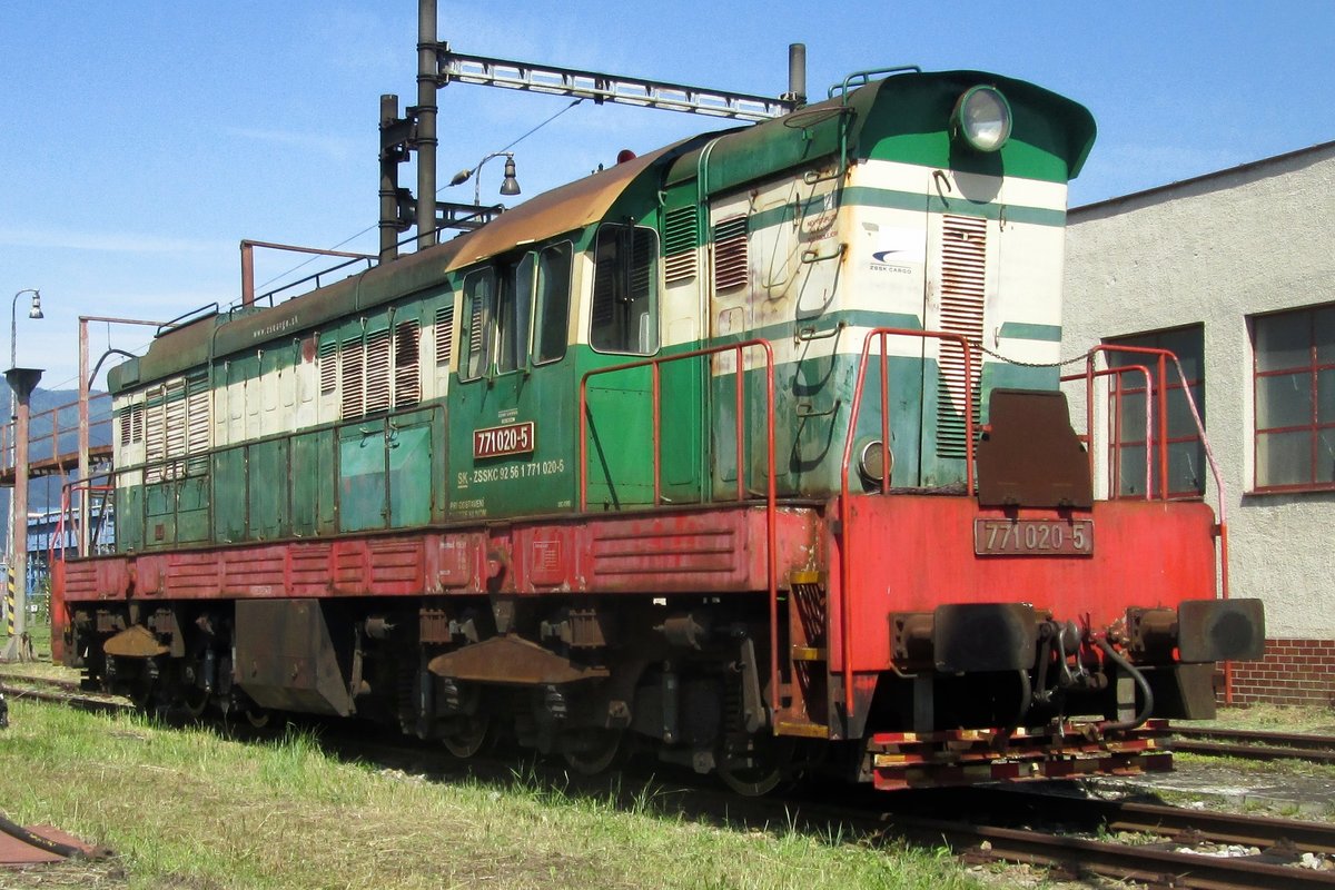 Slovak Cmeliak 771 020 stands in Vrutky Nakladi Stanica on 30 May 2015.  That weekend, ZOS Vrutky, sited adjacent to Vrutky Nakladi Stanica, had an Open Weekend that attracted many visitors to see the nice collection of old stock, with some guest locos fron other works from Slovakia, but also from Czechia and Poland.