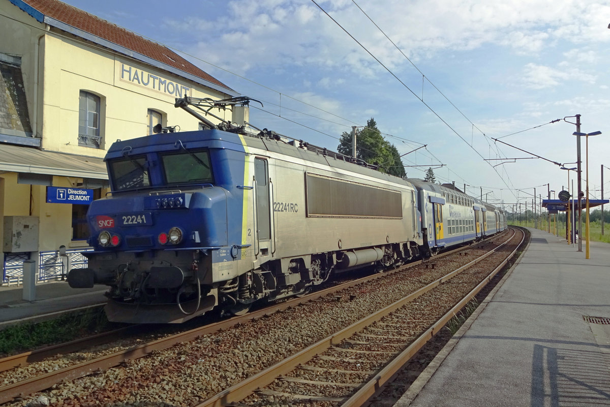 SNCF 22241 calls at Hautmont on 24 May 2019 with a Lille Flandres--Maubeuge RER service.