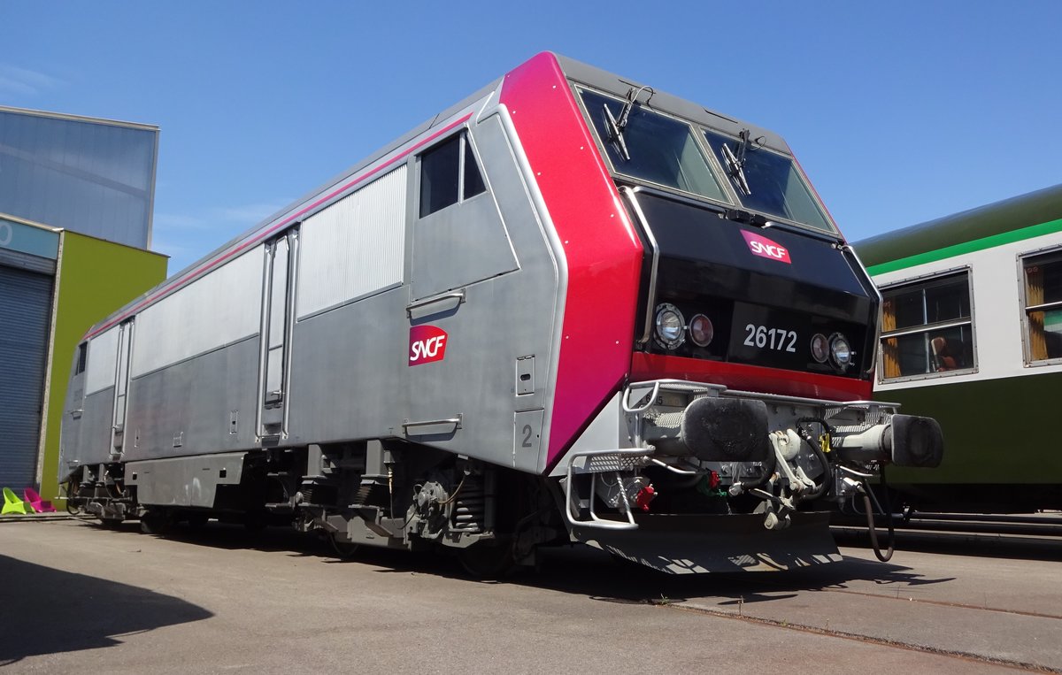 SNCF 26172 stands as a temporary exhibition in the Cité du Train in Mulhouse om 30 May 2018.