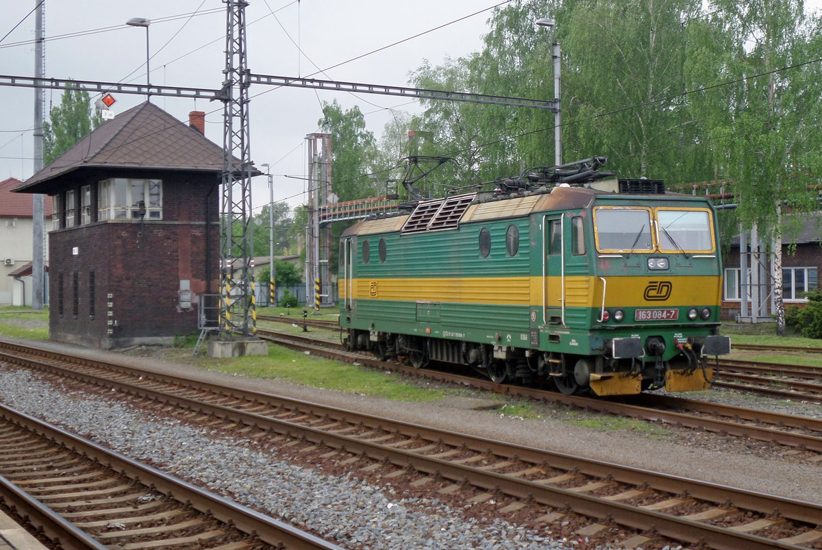 Solo running 163 084 passes the signal box at Bohumin on 4 June 2016.