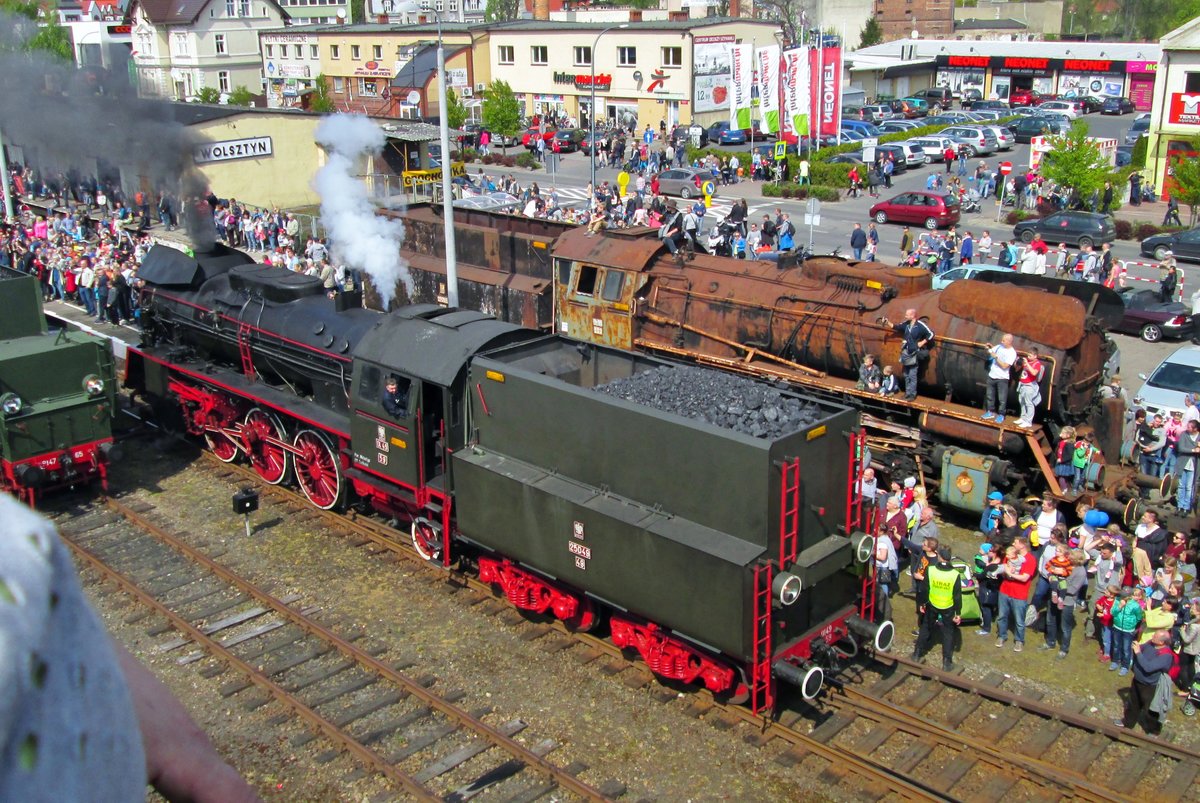 Someone shows interest in Ol49-59 at Wolsztyn on 30 April 2016.