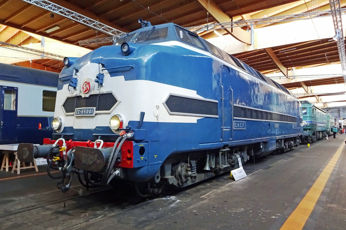 Sous-Marin 65001 stands in the Cité du Train in Mulhouse and was photographed on 30 May 2019.