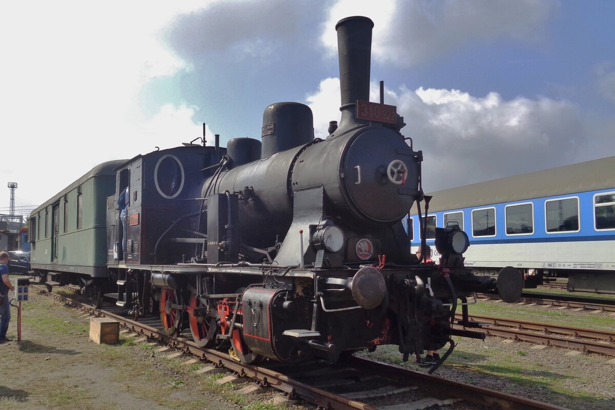 Steam loco 310 922 stands at the CD works in Ceska Trebova during an open day on 15 September 2018.
