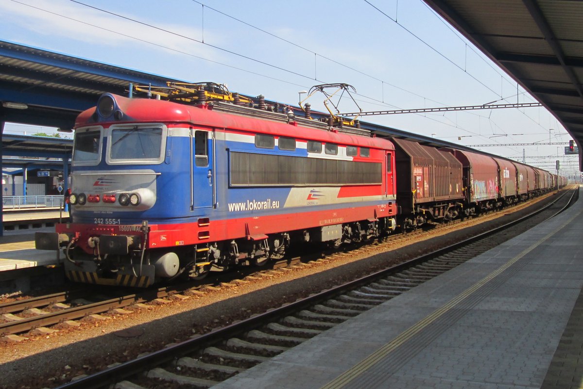 Steel train with 242 555 passes Breclav on 2 June 2015.