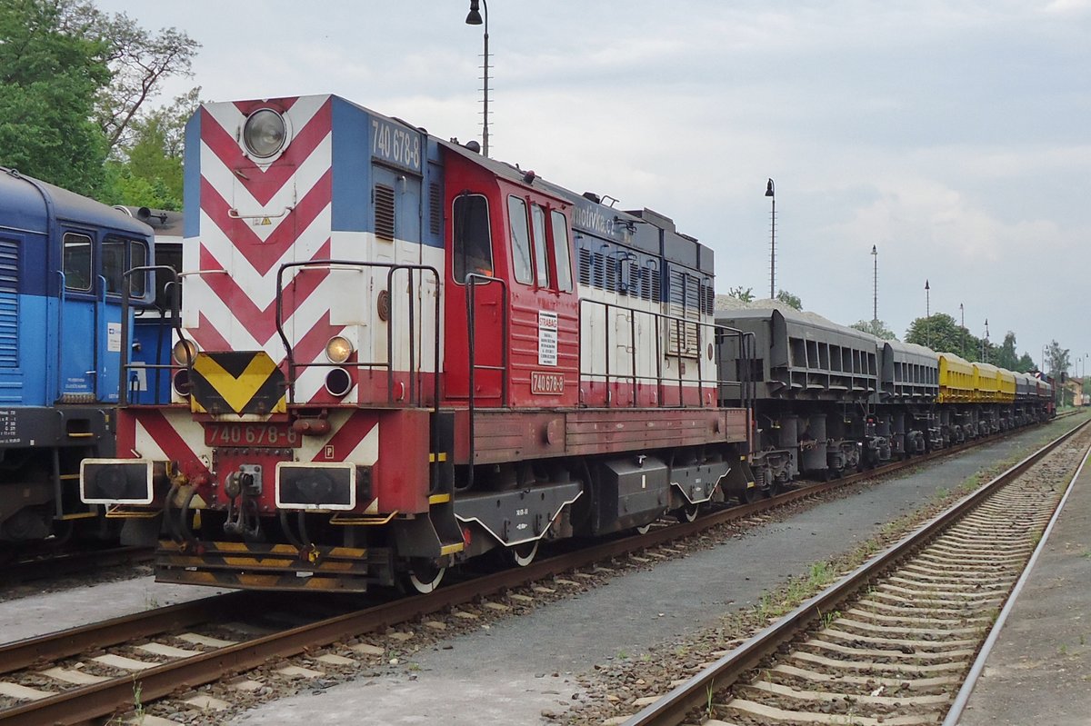 Strabag 740 678 stands in front on an engineering train at Rakovnik on 25 May 2015.