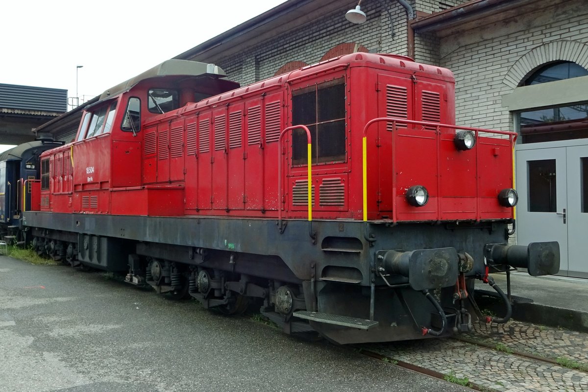 Swiss Diesel 18504 stands at the works in Brugg AG, home to Verein Mikado 1244, and is seen on 25 May 2019.