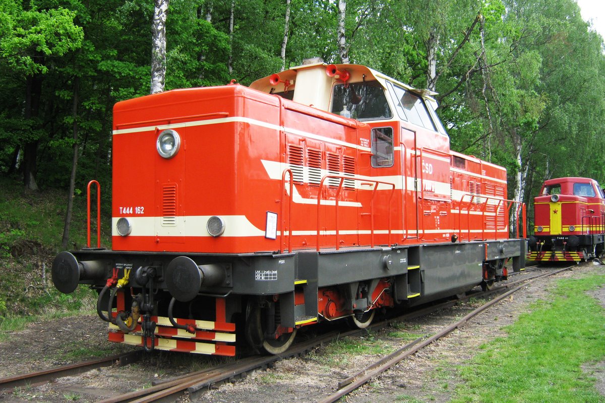 T444 162 stands in at the railway museum of Luzna u Rakovnika on 13 May 2012.