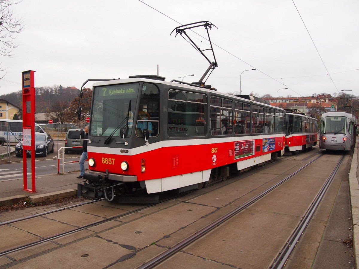 T6A5 8657 (Year of construction 1996) in the stop Na Knížecí on 11/13/2013.