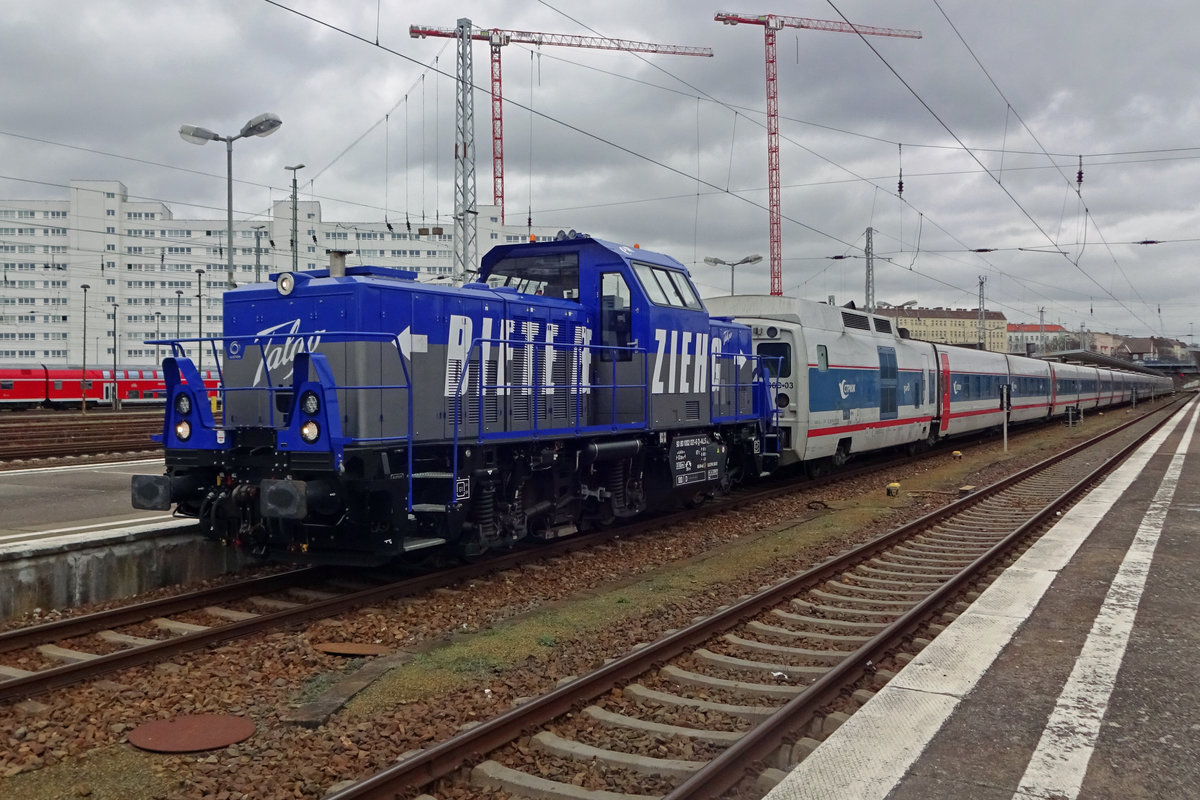 Talgo 1002-021 stands at Berlin-Lichtenberg on 24 February 2020.