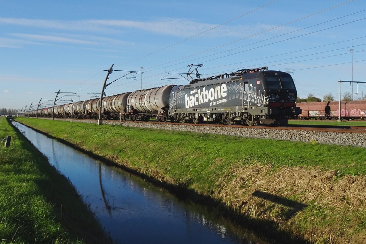 Tank train, hauled by the backbone of the economy, a.k.a. 193 318, passes Valburg on 13 November 2022.