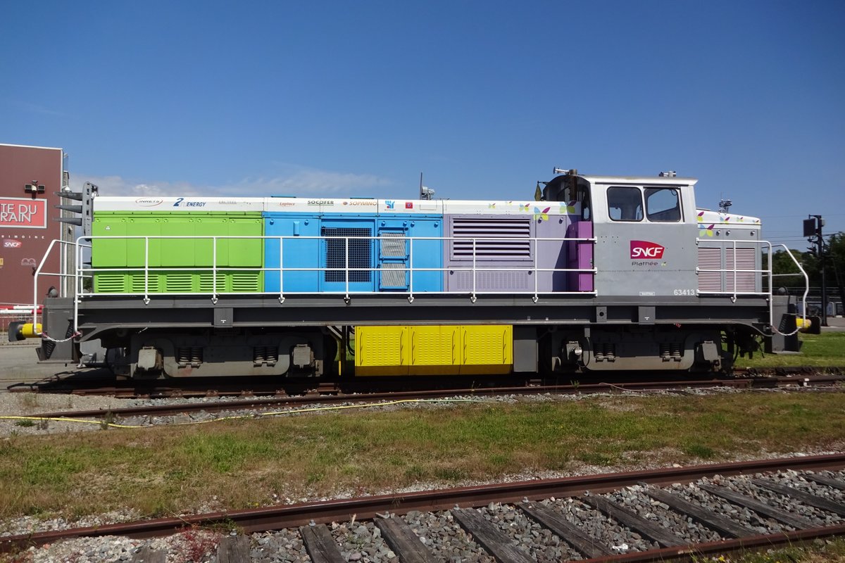Test engine for battery powered diesel locomotives 63413 finds herself back in the Cité du Train in Mulhouse on 30 May 2019.