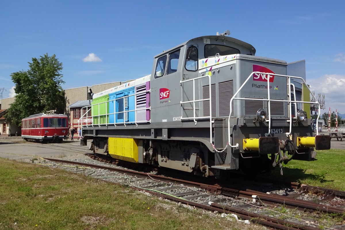 Test engine for battery powered diesel locomotives 63413 finds herself back in the Cité du Train in Mulhouse on 30 May 2019.