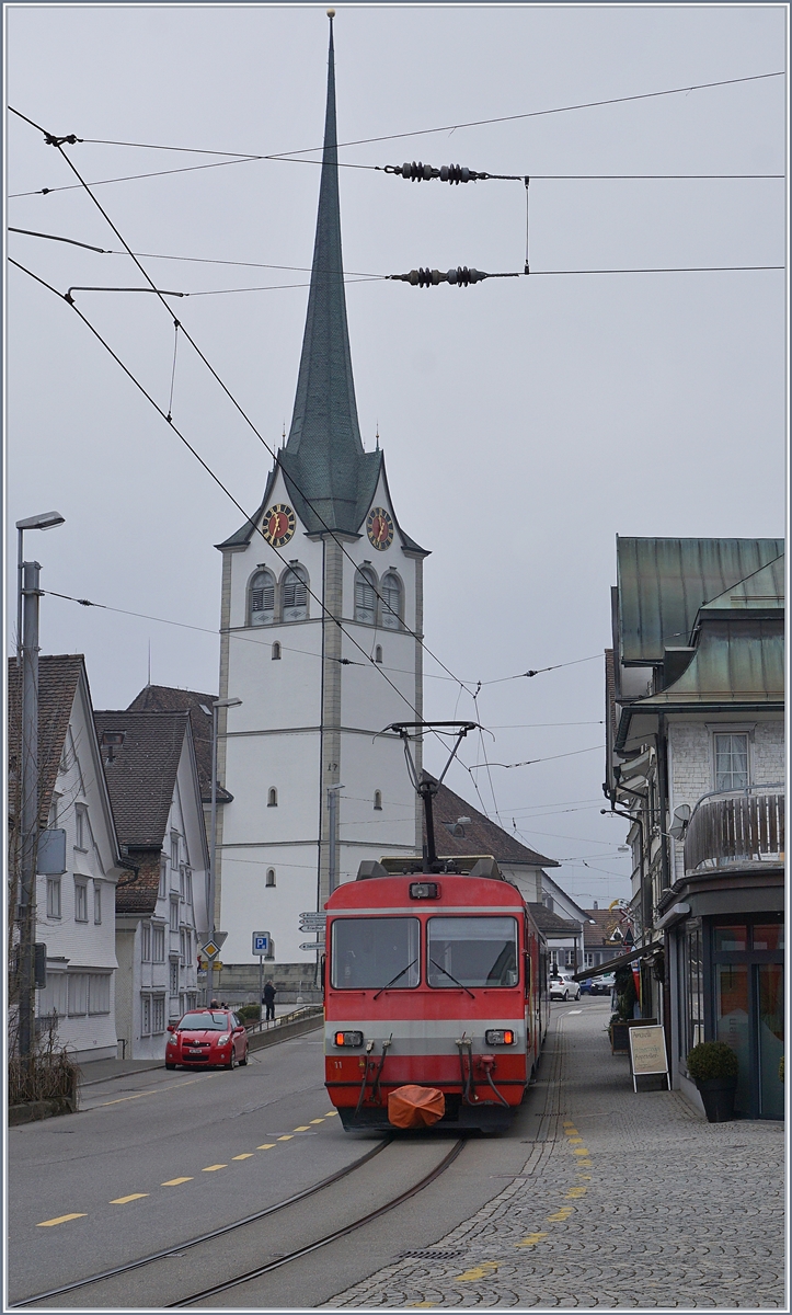 The AB BDeh 4/4 11  St Gallen  on the way to St Gallen in Teufen.
17.03.2018