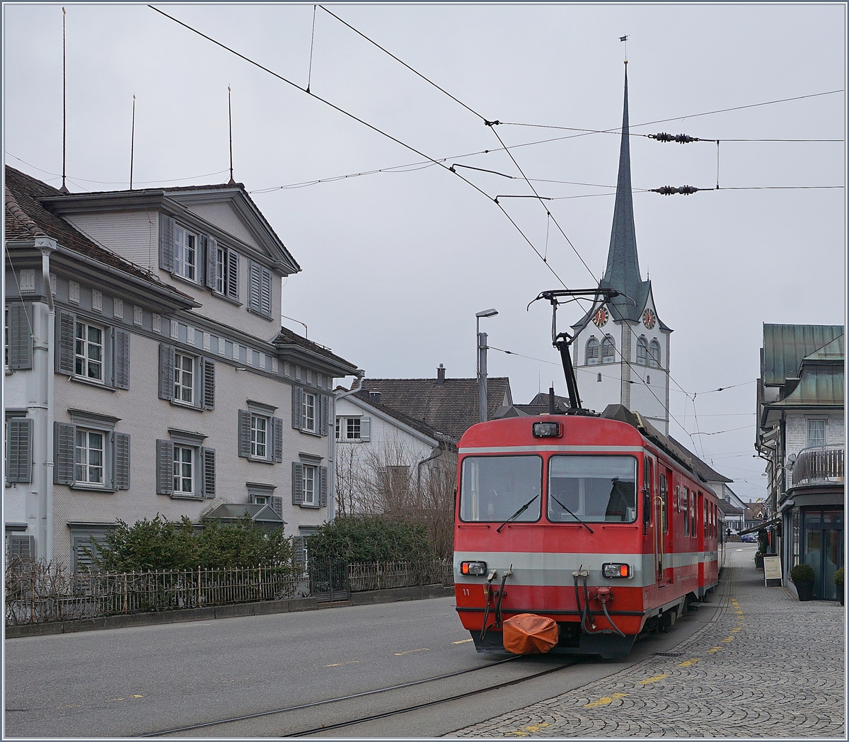 The AB BDeh 4/4 11  St Gallen  on the way to St Gallen in Teufen.
17.03.2018