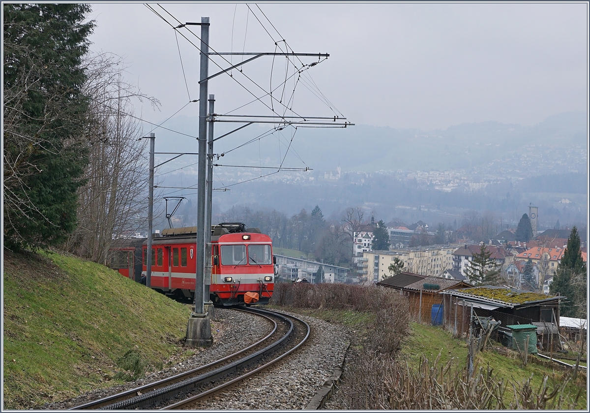 The AB BDeh 4/4 11  St Gallen  wiht a local train to Appenzell near the Stop Riethüsli.
17.03.2018