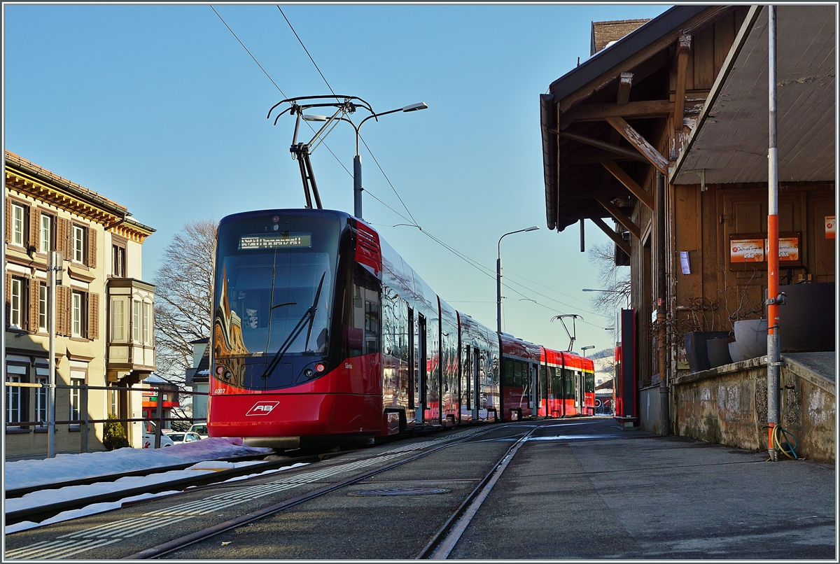 The AB Be 4/6 4007 / ABe 4/6 4107  Tango  are waiting in the Trogen Station for his departur to Appenzell.

24.03.2021