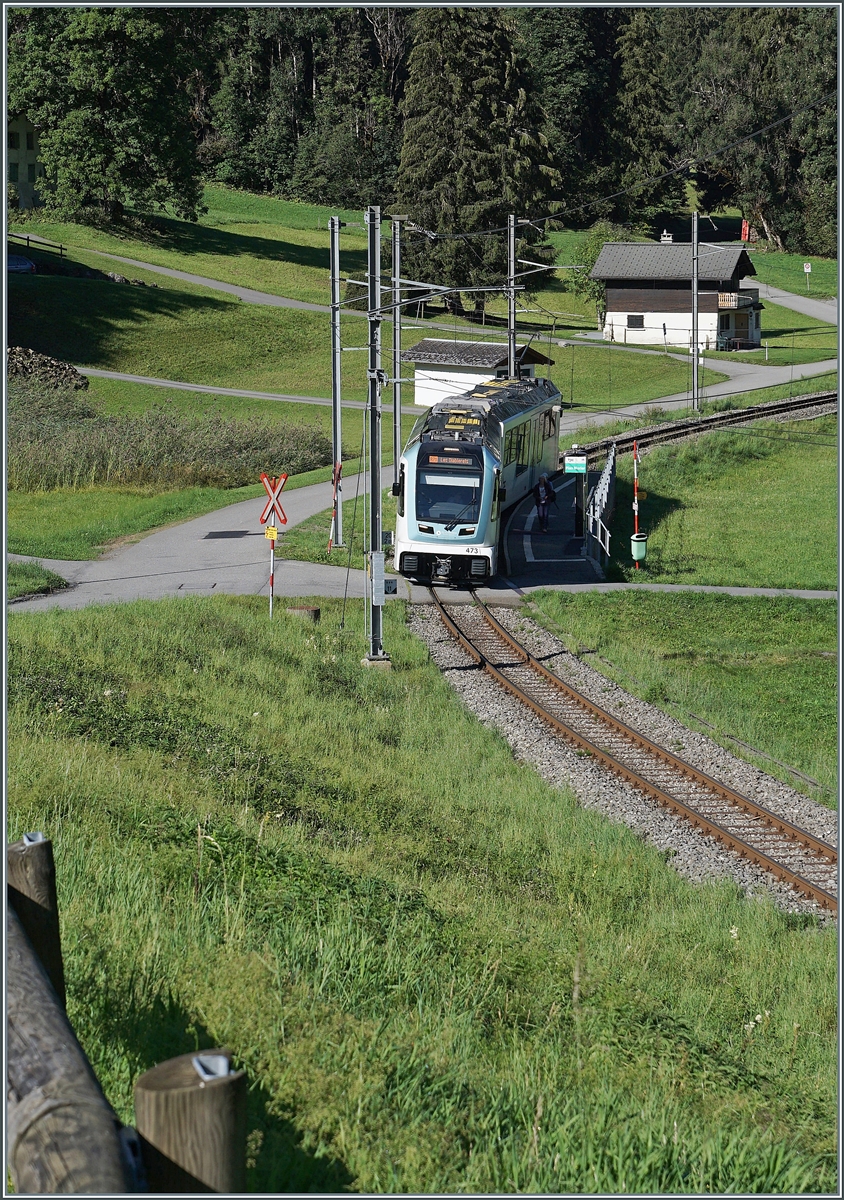 The ASD ABe 4/8 No. 473 as R71 stopping at Plan Morier; the train is on its way from Aigle to Les Diablerets.

September 1, 2026