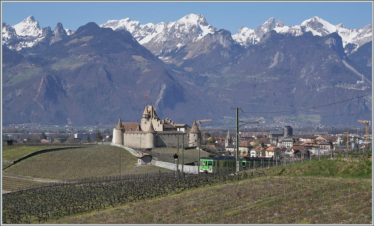 The ASD BDe 4/4 401 and 402 on the way to Les Diablerets in the vineyard over Aigle.

30.03.2021