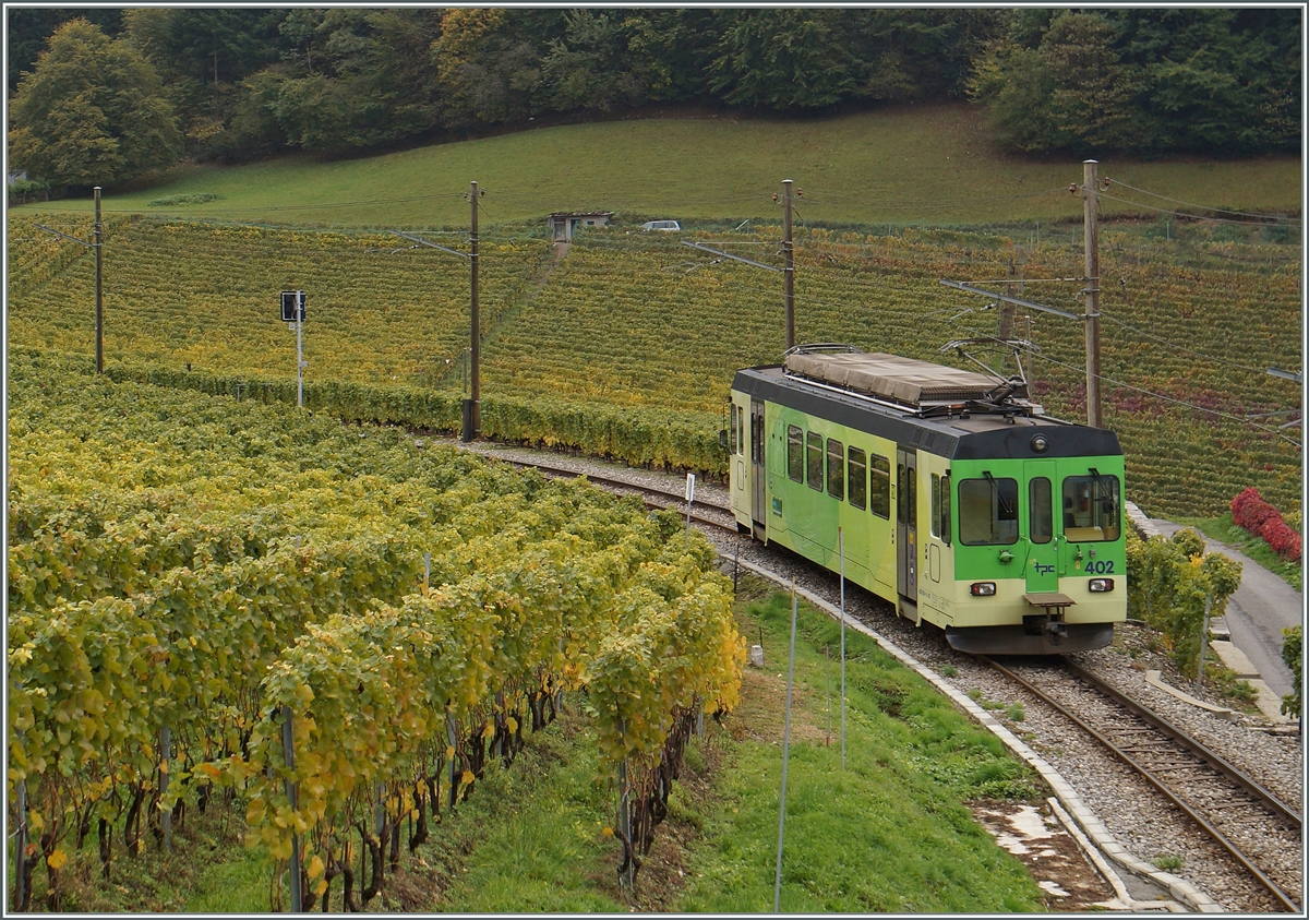 The ASD BDe 4/4 402 in the vineyard over Aigle.
14.10.2015