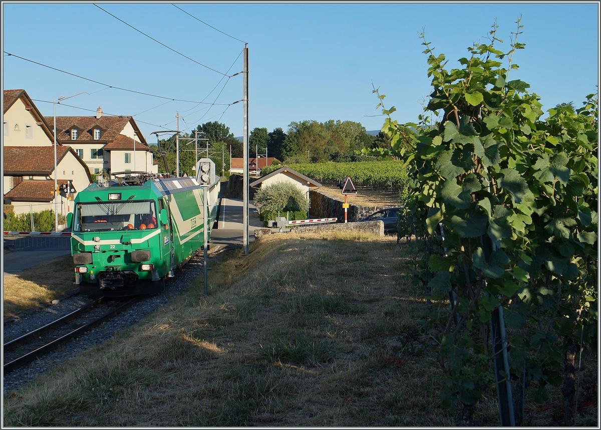 The BAM Ge 4/4 22 with the local train 105 in Vufflens-le-Château.
21.07.2015