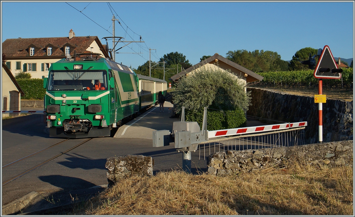 The BAM Ge 4/4 22 with the local train 105 in Vufflens-le-Château.
21.07.2015 