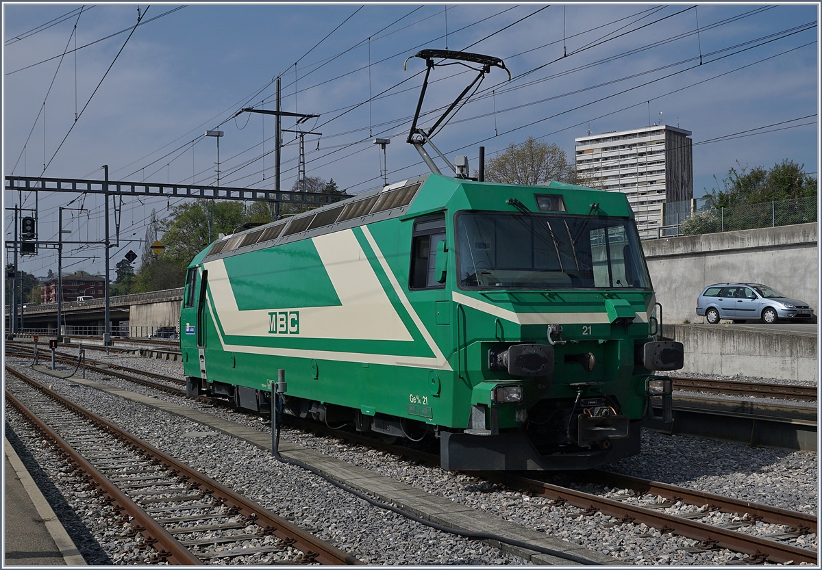 The BAM MBC Ge 4/4 21 in Morges. 
11.04.2017