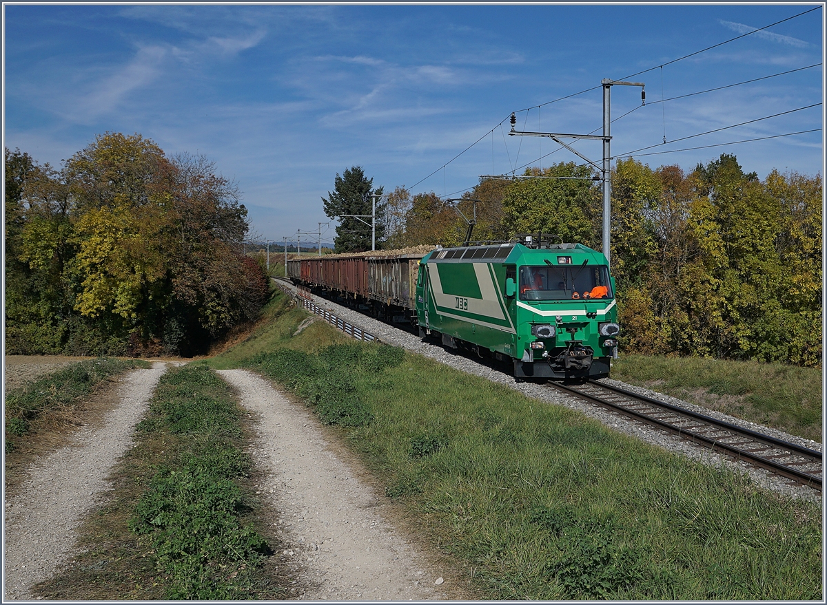 The BAM MBC Ge 4/4 21 with a Cargo Train near Reverolle.
17.10.2017