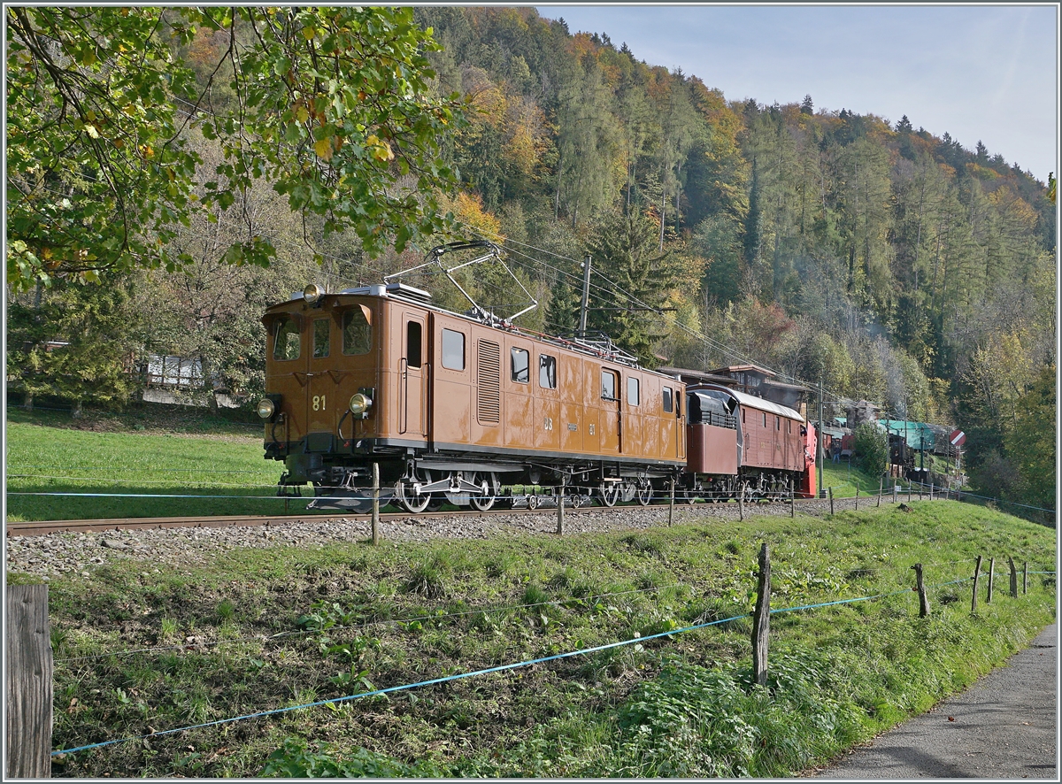 The Bernina Bahn RhB Ge 4/4 81 by the Blonay Chamby Railway wiht the X rot d 1052 by Chaulin.

30.10.2022