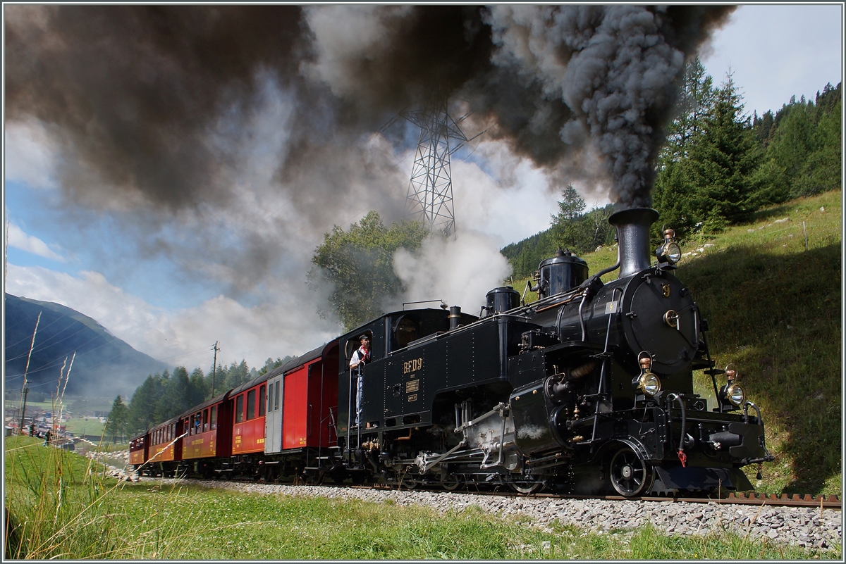 The BFD HG 3/4 N° 9 on the way to Gletsch near Oberwald.
16.08.2014