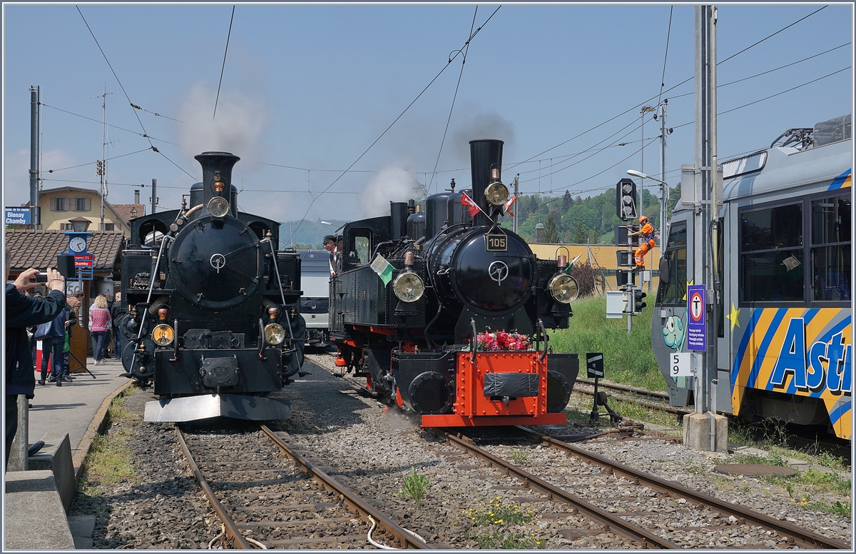 The BFD HG 3/4 N° 3 and the SEG G 2x 2/2 105 in Blonay.
04.05.2018  