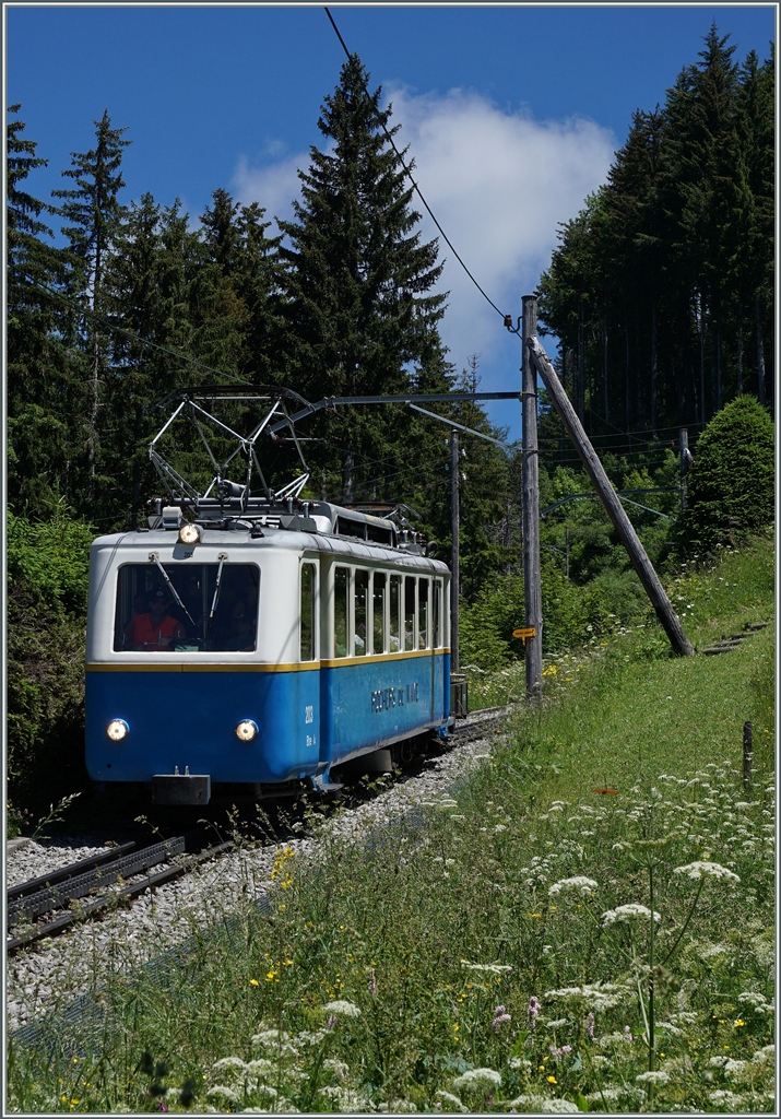 The Bhe 2/4 203 near Crêt d'y-Bau on the way to Montreux.
03.07.2016