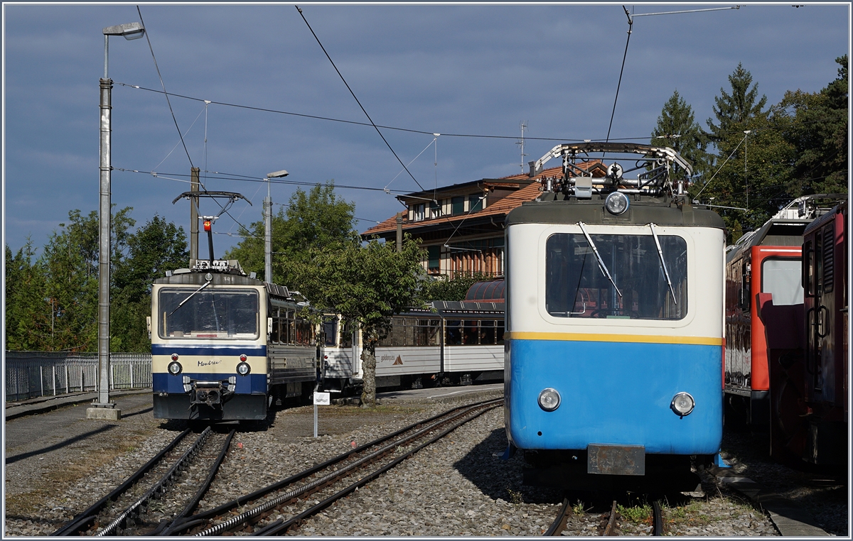 The Bhe 4/8 301 and 305 and the Bhe 2/4 207 in Glion.
16.09.2017