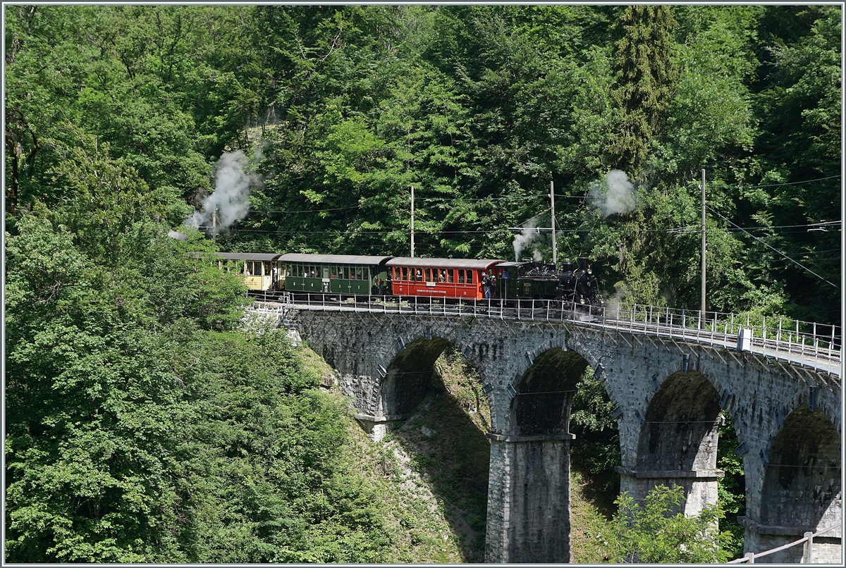 The Blonay Chamby BFD HG 3/4 N° 3 on the way to Blonay on the Baye de Clarens Viaduct. 

04.06.2022