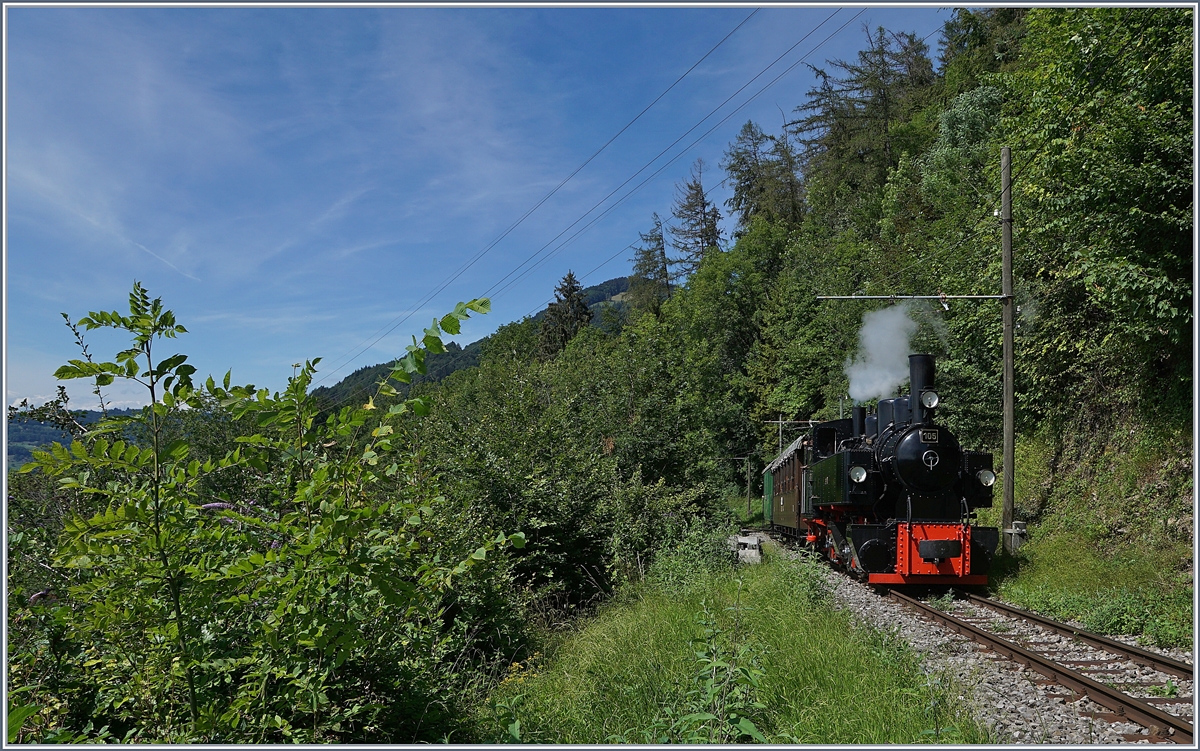 The Blonay-Chamby G 2x 2/2 105 by Chamby on the way to Chaulin. 

25.07.2020