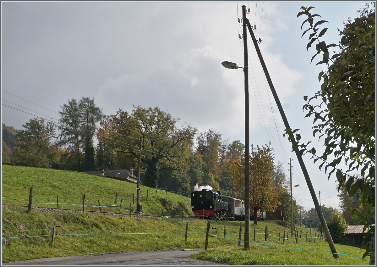 The Blonay-Chamby G 2x 2/2 105 by the station Cornaux.

18.10.2020