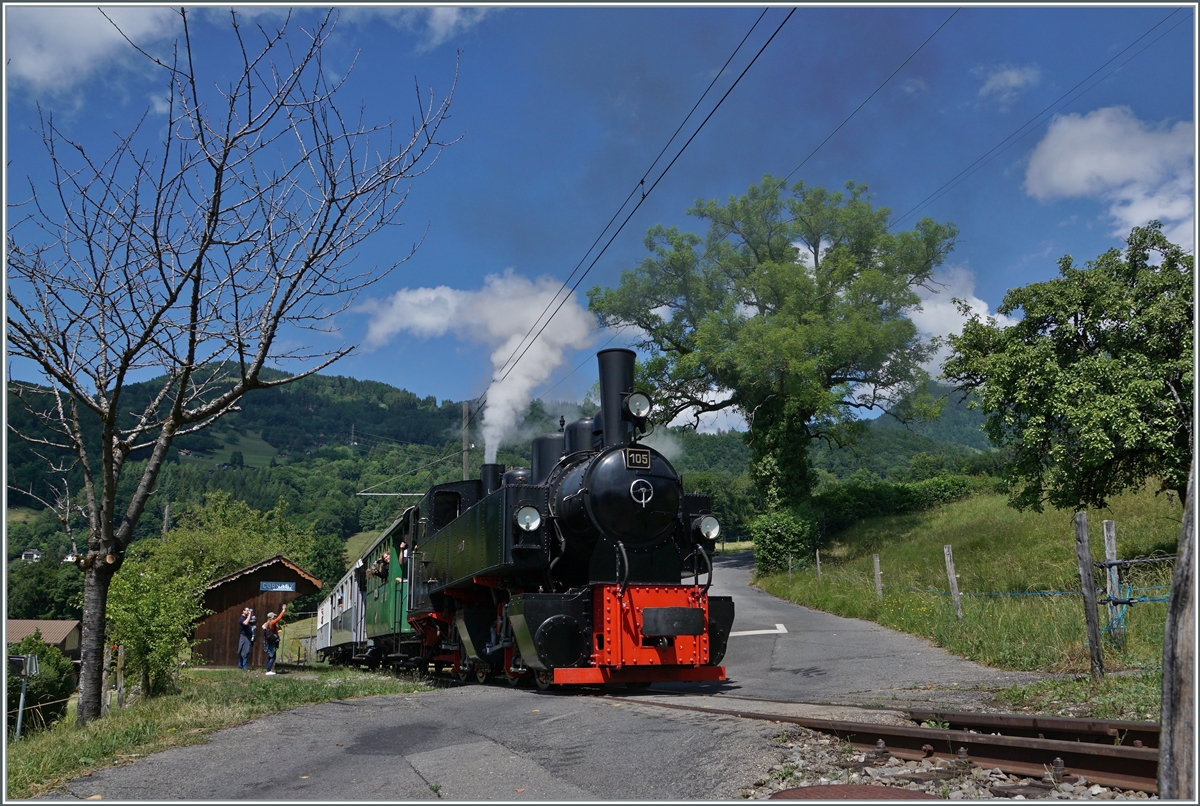 The Blonay-Chamby G 2x 2/2 105 from Blonay to Chaulin in Cornaux.

05.06.2022