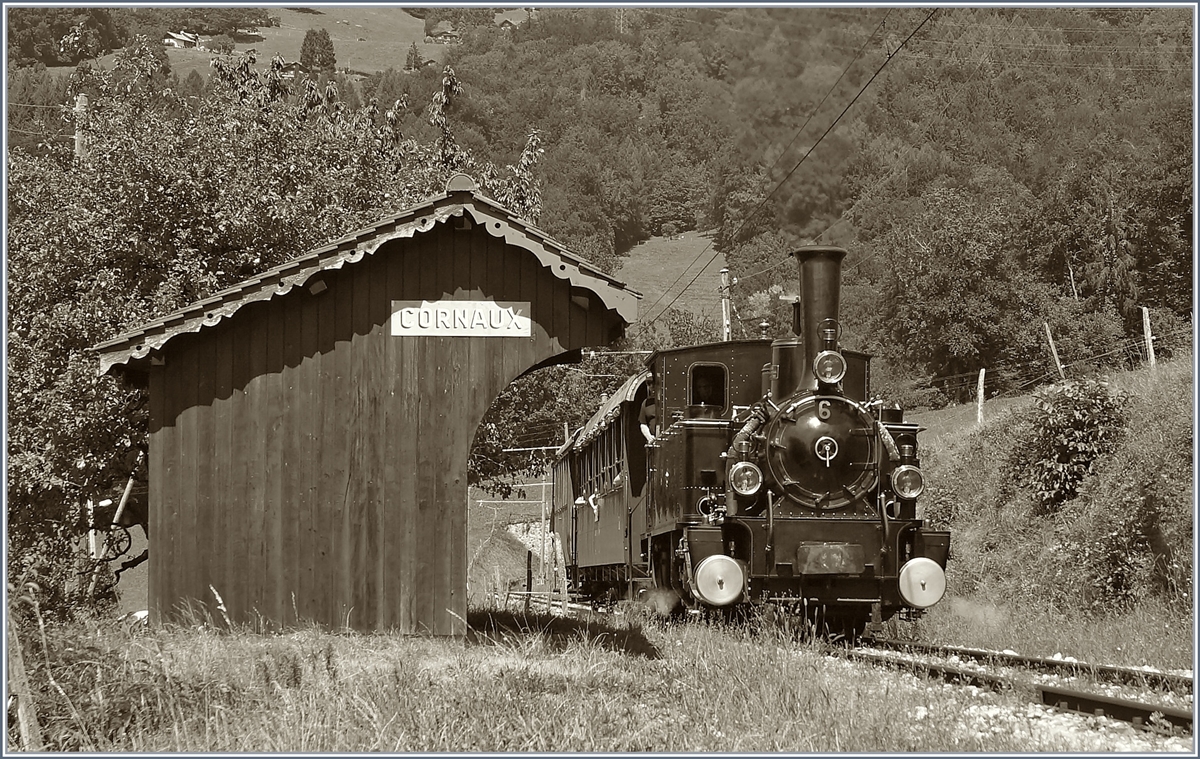 The Blonay-Chamby G 3/3 N° 6 on the way to Chaulin by Cornaux. 11.08.2019