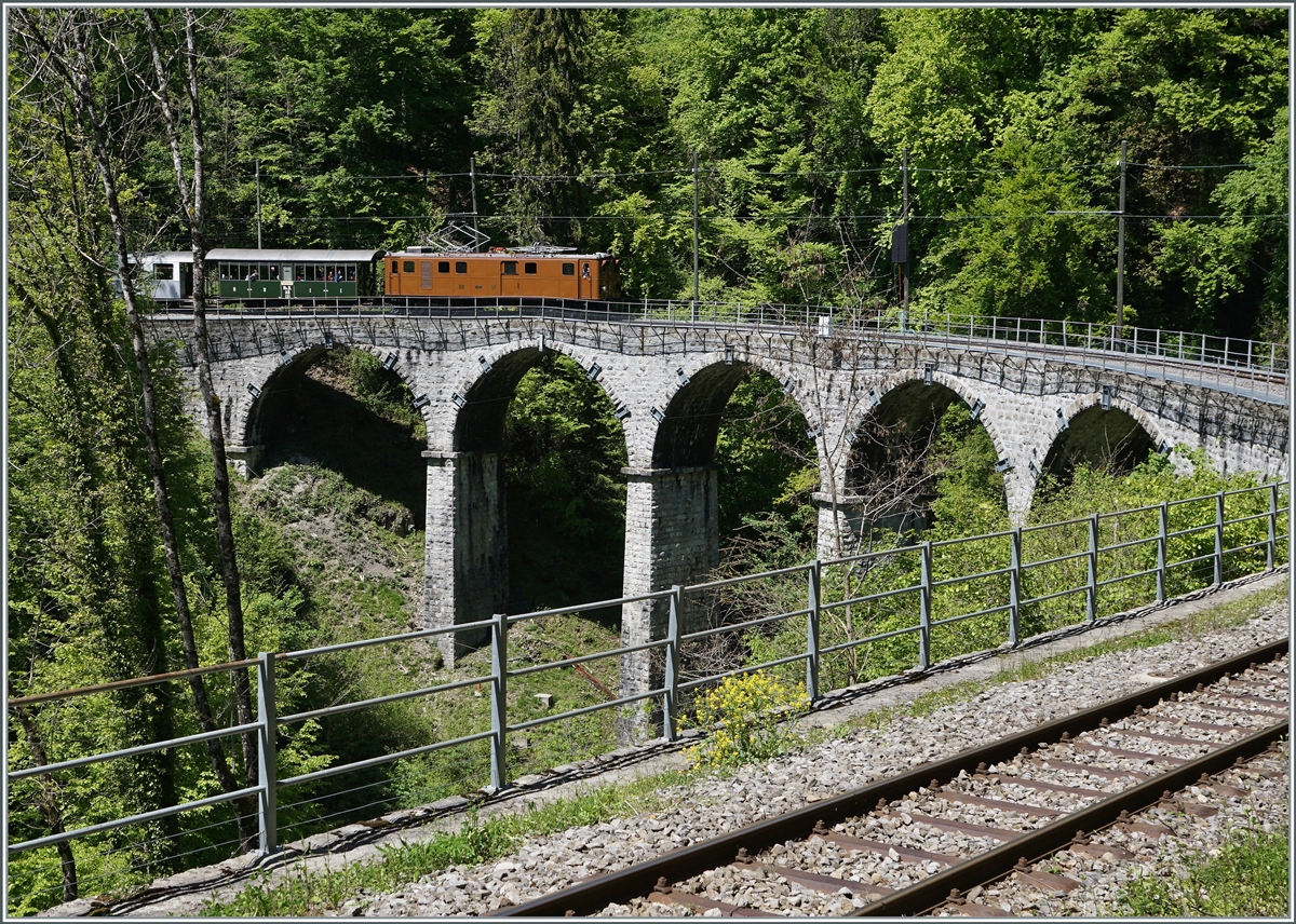 The Blonay Chamby Ge 4/4 81 on the Baye of Clarens Viaduct. 

23.05.2021