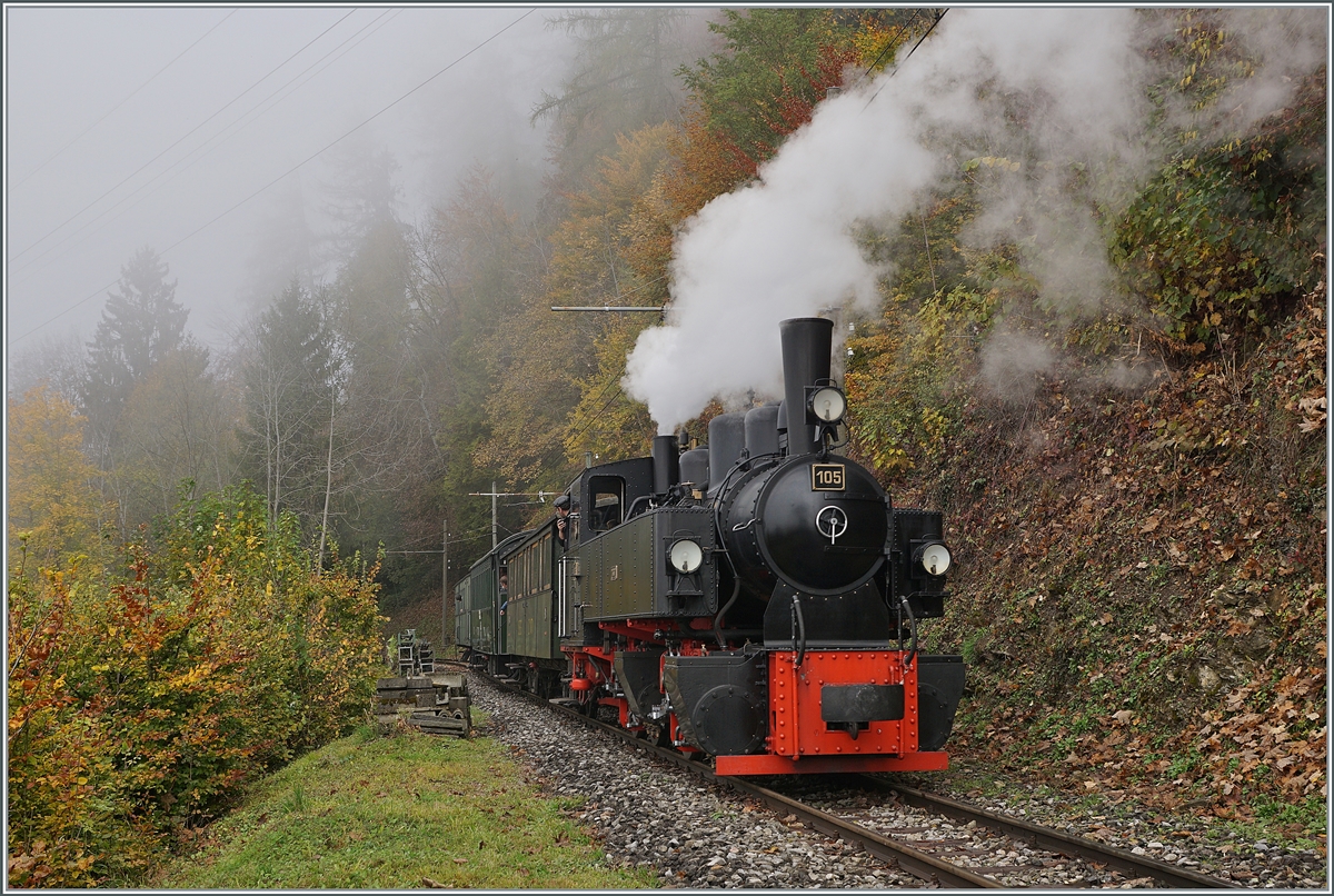 The Blonay Chamby Railway G 2x 2/2 105 between Chaulin and Chamby. 

31.10.2021