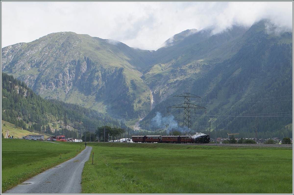The Blonay-Chamnby HG 3/4 N° 3 with a DFB (Dampfbahn Furka Bergstrecke) train on the way from Oberwald to Reckingen. 

16.08.2014