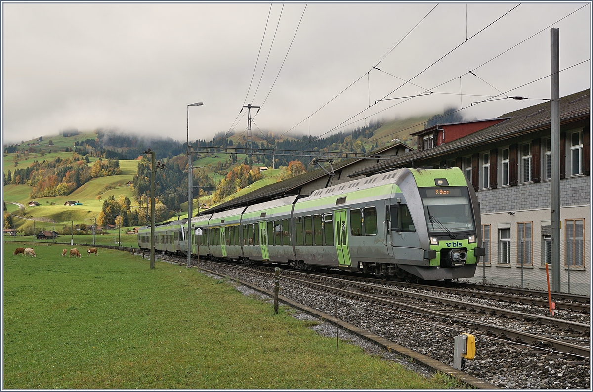 The BLS  Lötschberger  RABe 535 116 (and a NINA RABEe 525) on the way to Bern by Boltigen. 

22.10.2019