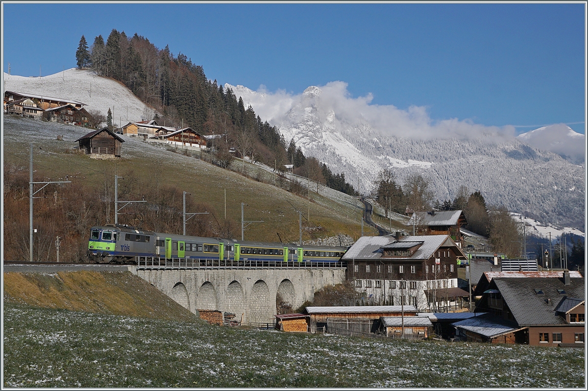 The BLS Re 4/4 II 501 with his RE from Interlaken Ost to Zweisimmen by Garstatt. 

03.12.2020