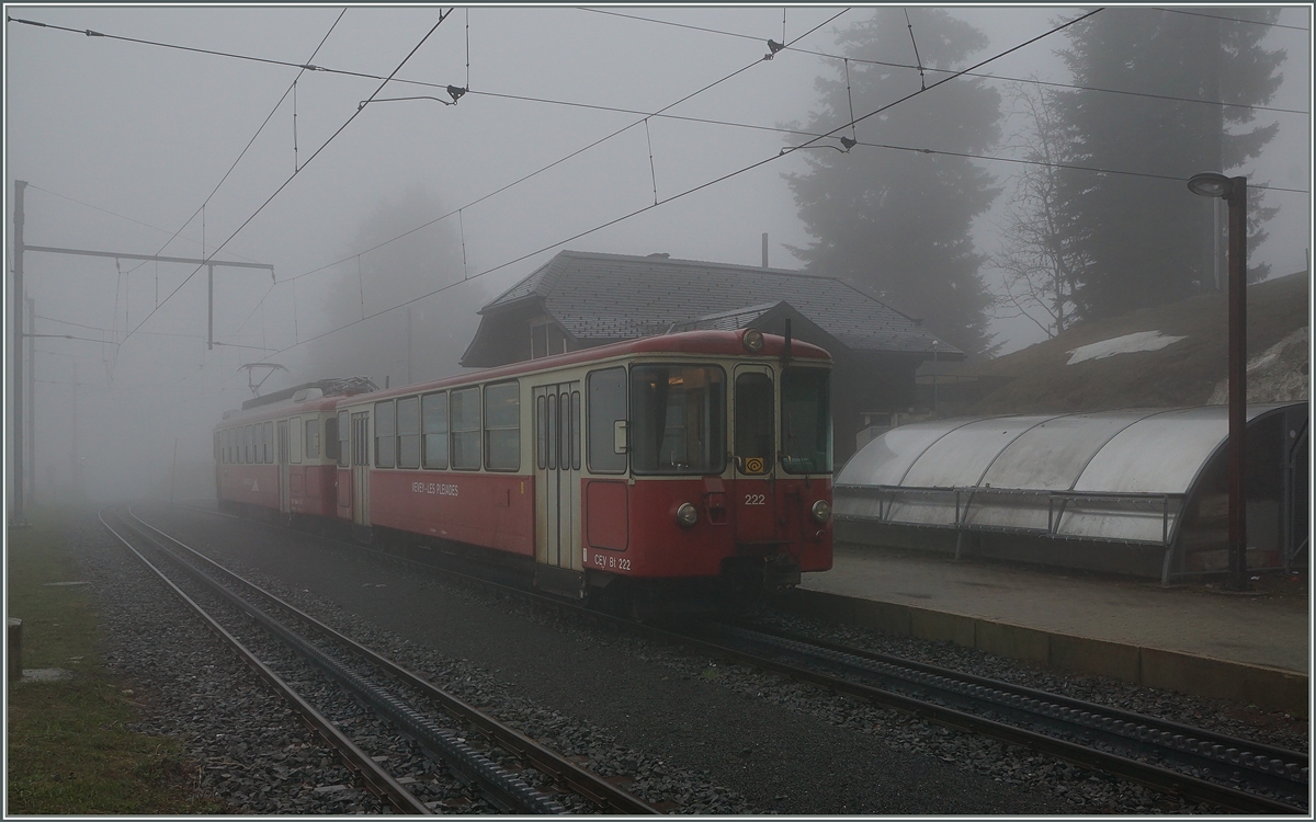 The CEV Bt 222 and BDeh 2/4 73 on the summit Station Les Pleiades.
13.04.2016