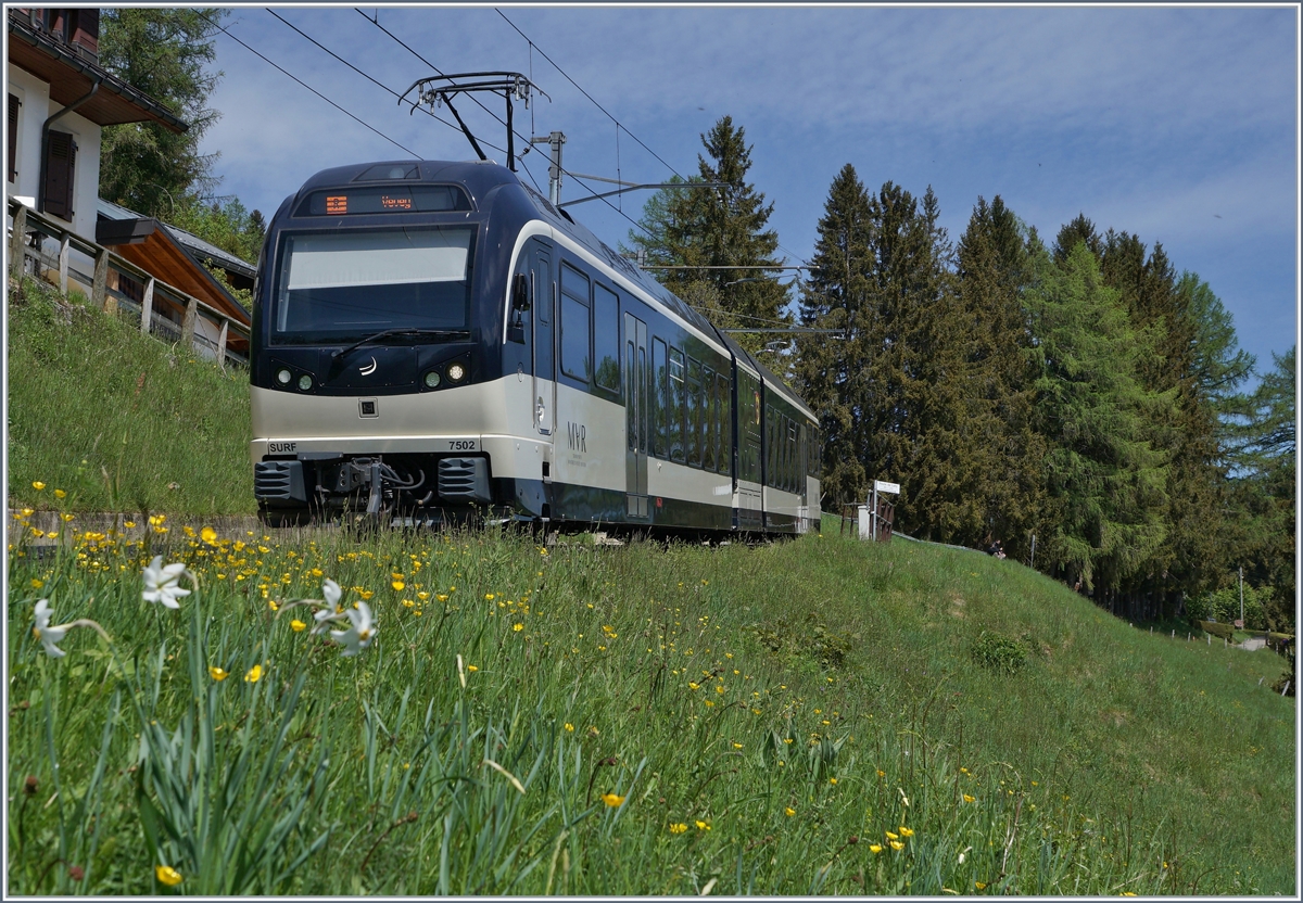 The CEV MVR ABeh 2/6 7502  Blonay  is waiting his departure to Vevey on the Lally Station. 

08.05.2020