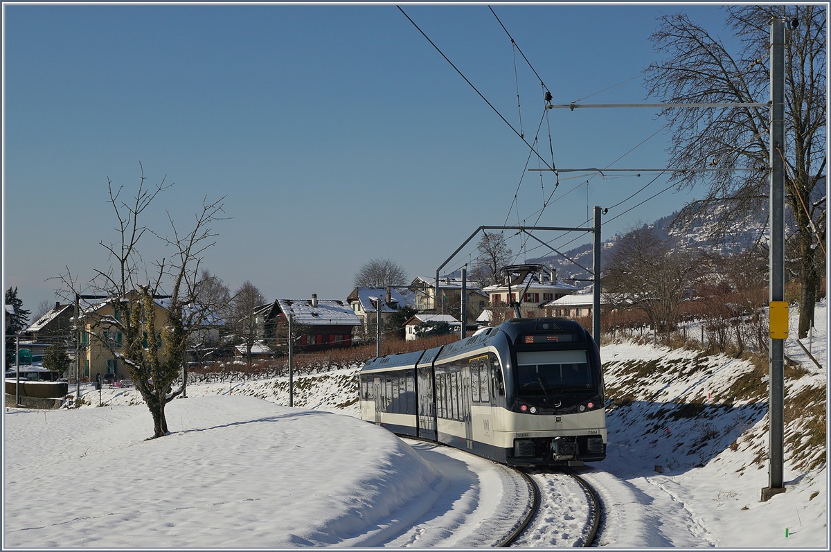 The CEV MVR ABeh 2/6 7504  VEVEY  on the way to Vevey by St Légier Gare. 

18.01.2017