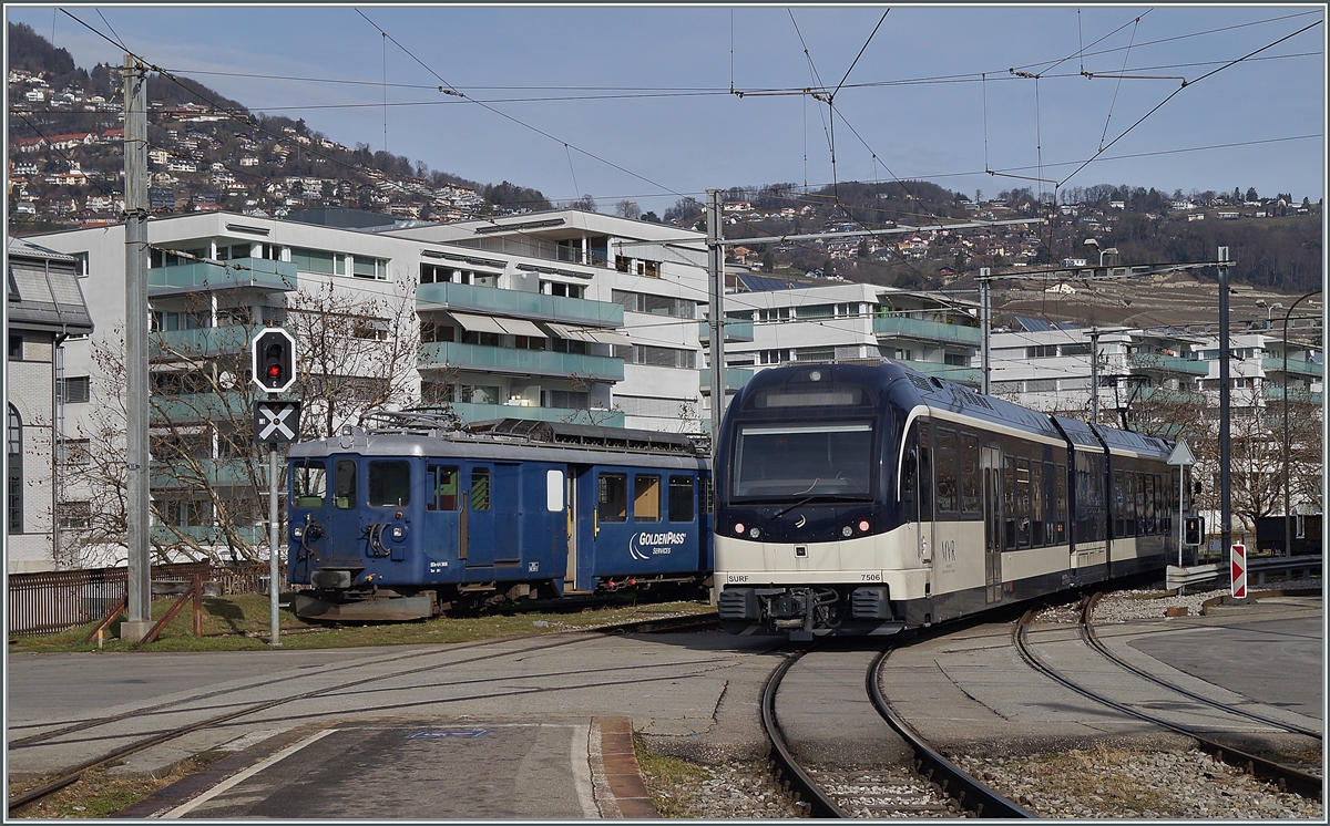 The CEV MVR ABeh 2/8 7506 and the MOB BDe 4/4 3006 in Vevey.

15.02.2021