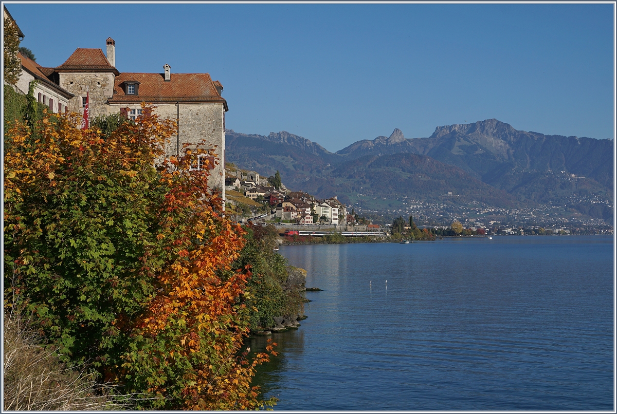 The Chastel of Glérolles in Rivaz an in the background St Saphorin wiht a Re 460 wiht his IR to Geneva Airport. 

16.10.2017