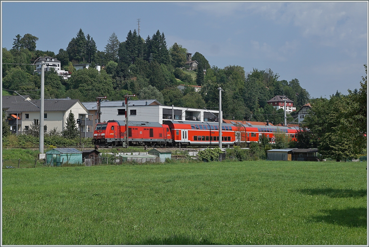 The DB 245 037 with an IRE from Lindau Insel to Stuttgart in Enzisweiler. 

14.08.2021